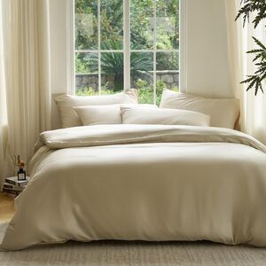 NWT Sijo DOZ Duvet Cover Set + 2 Pillowcases 100% Viscose 90"x90 Sand Full/Queen